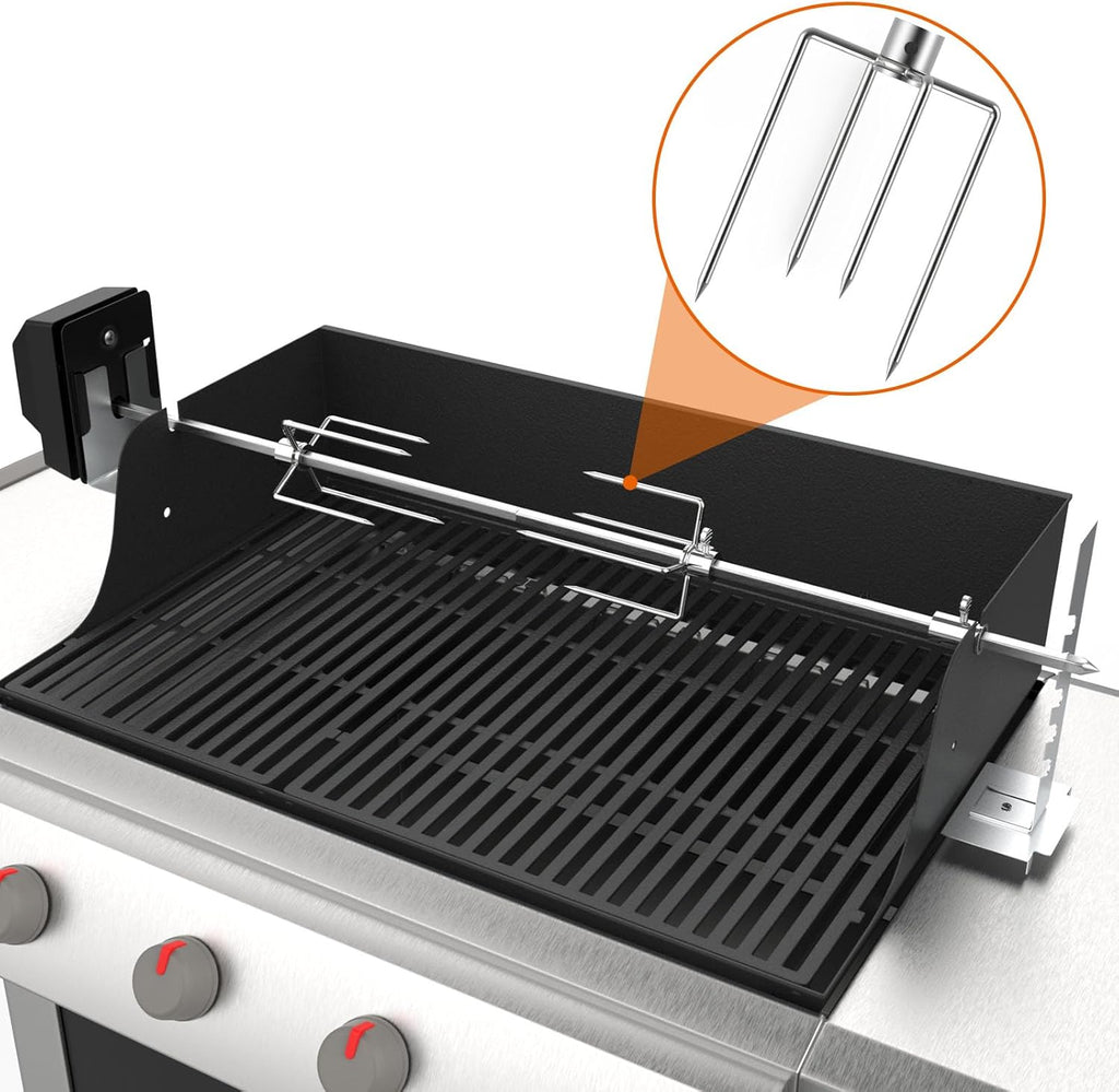 DELSbbq Rotisserie Grill Kit for Universal Gas Grills, 120V Motor, 28" Spit Rod R258