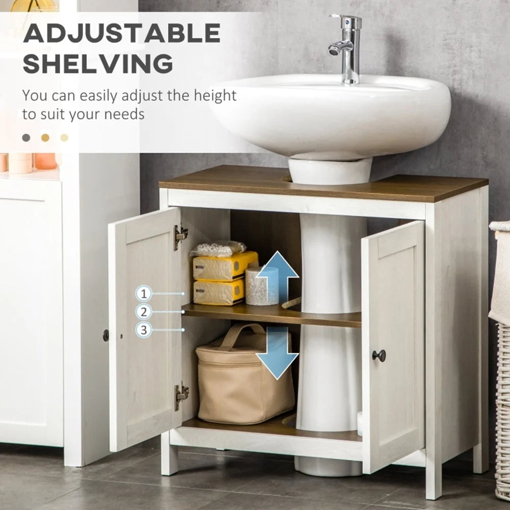 Pedestal Sink Storage Cabinet, Double Doors, Antique White, Walnut I9768