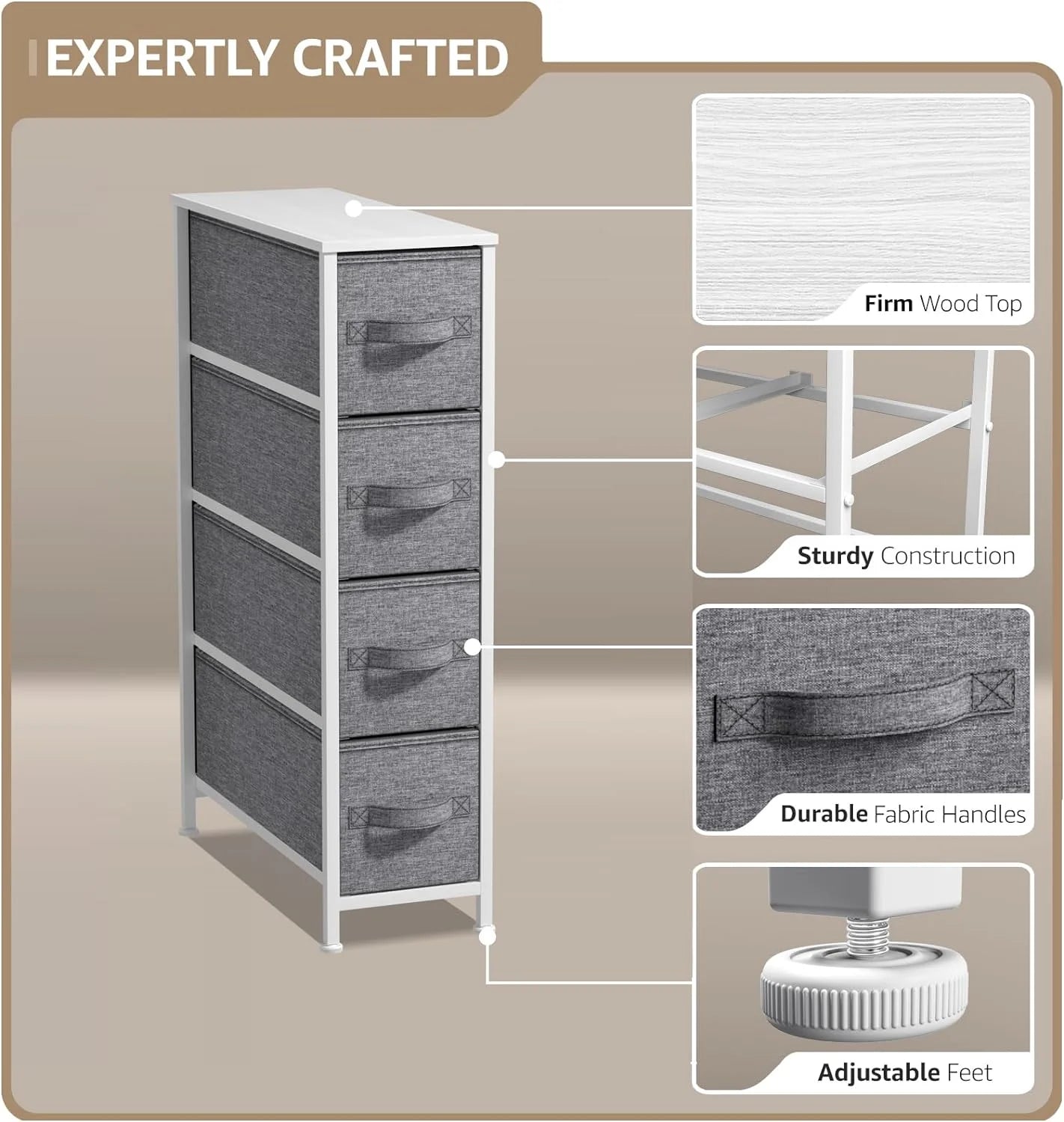 Sorbus Narrow 4-Drawer Dresser, White Z66781