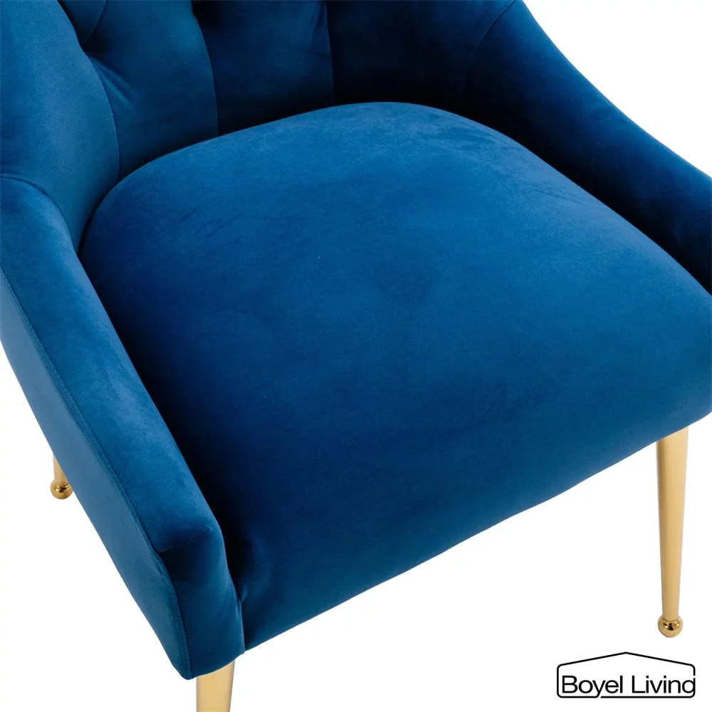 Boyel Living Velvet Upholstered Dining Chair Set of 2 with Gold Legs, Navy Blue F365