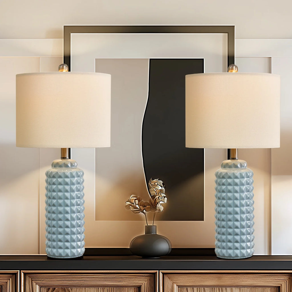 Oneach Ceramic Table Lamp Set of 2 Light Blue 24.5" for Living Room Bedroom K1744