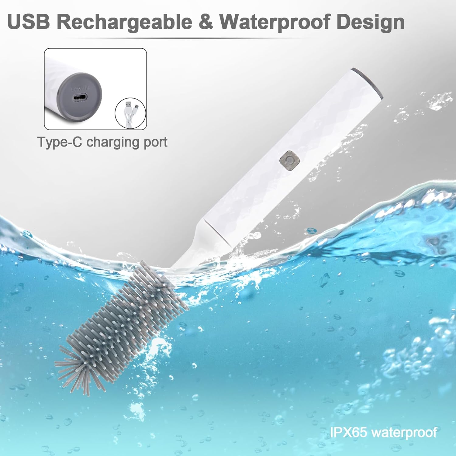 Electric Baby Bottle Brush Set, 360° High-Speed Rotation, Waterproof, White W259400