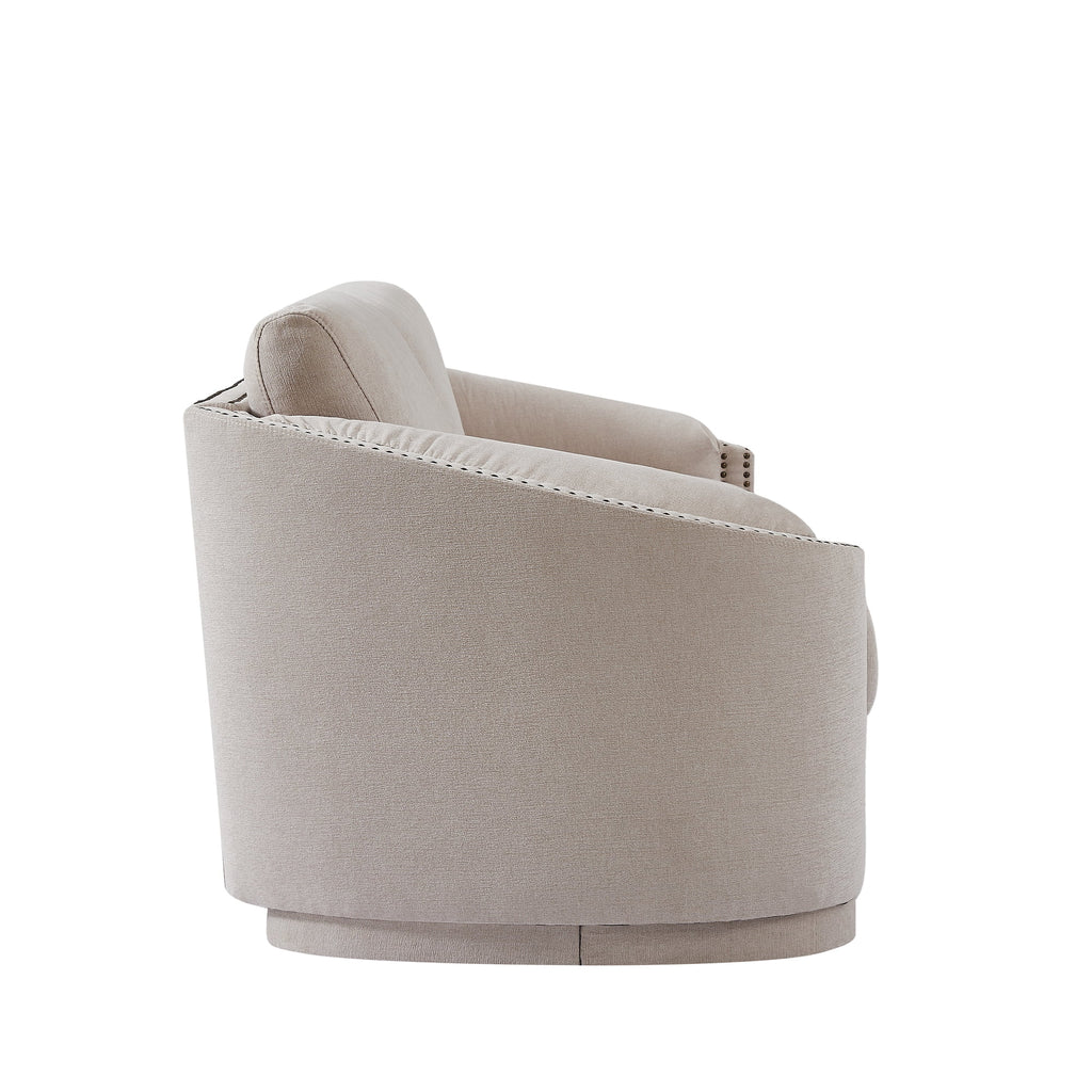 KAMIDA 3-Seater Upholstered Sofa Couch with Semilunar Arms, Beige V218