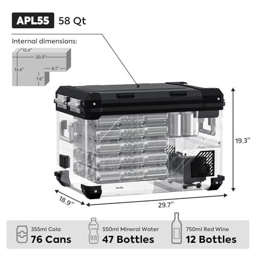 ICECO APL55 58Qt Dual Zone Portable Freezer with SECOP Compressor, APP Control, Silver with AC Cable J884