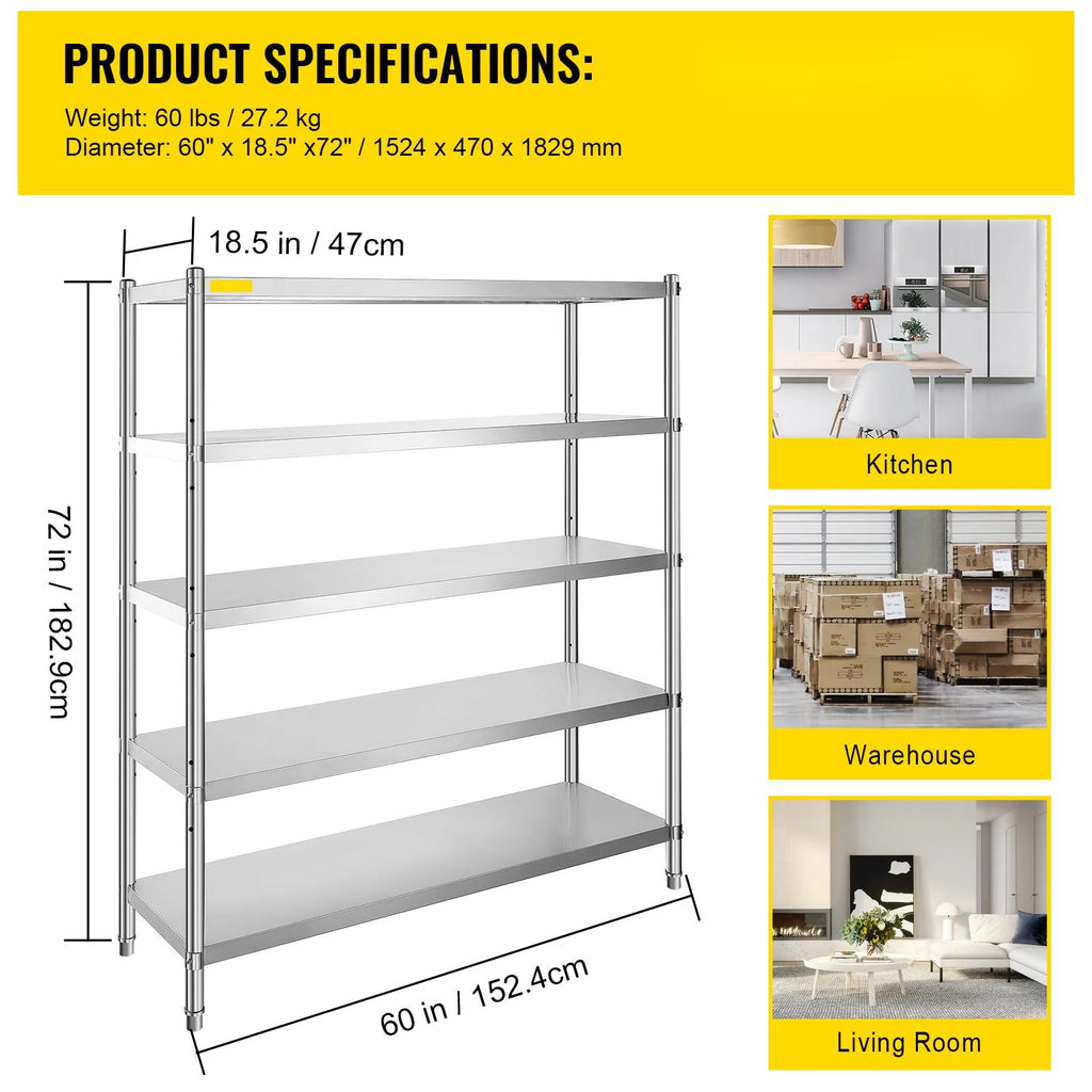 BENTISM Shelving Unit 5-Tier Stainless Steel 60x18.5 inch N80821