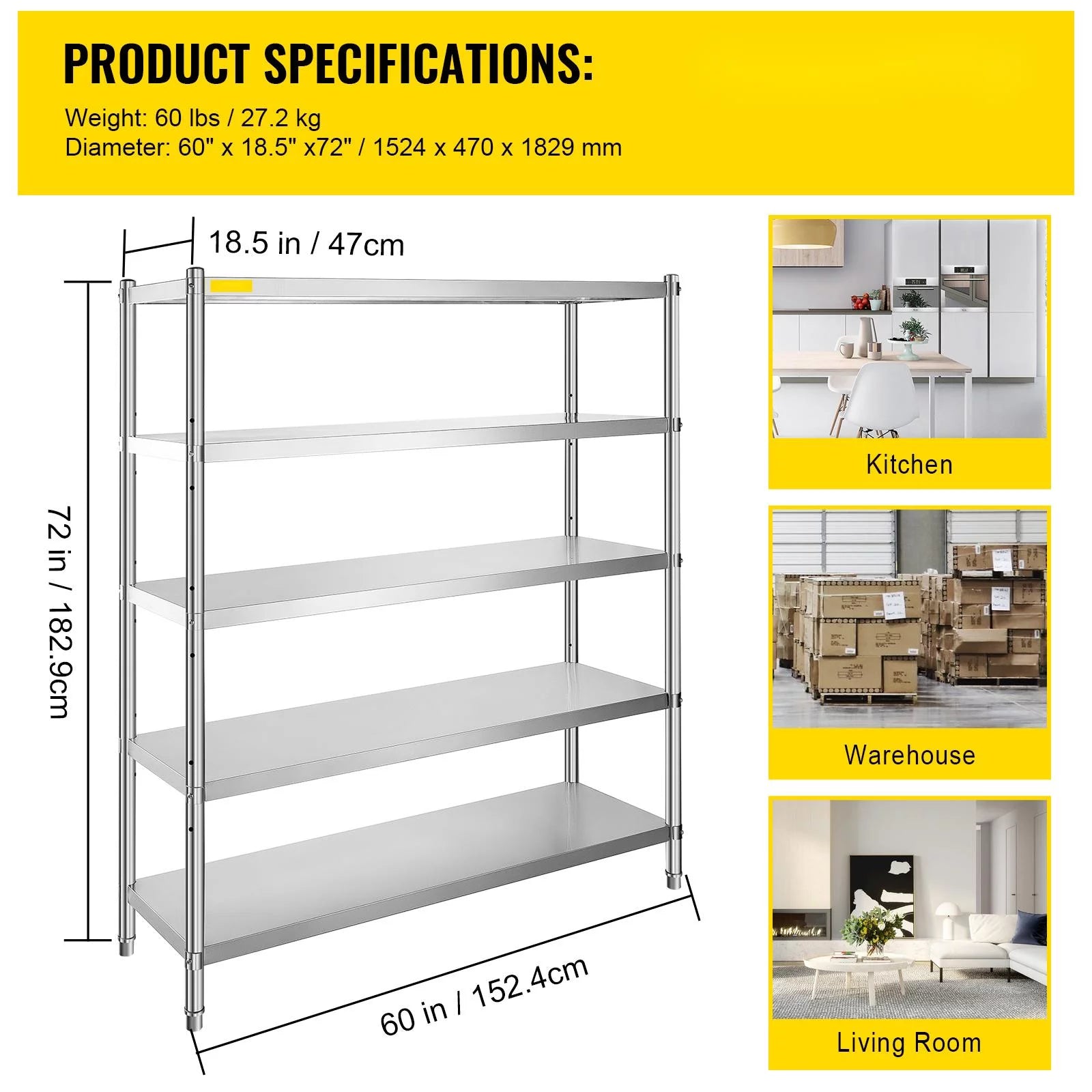 BENTISM Shelving Unit 5-Tier Stainless Steel 60x18.5 inch N80821
