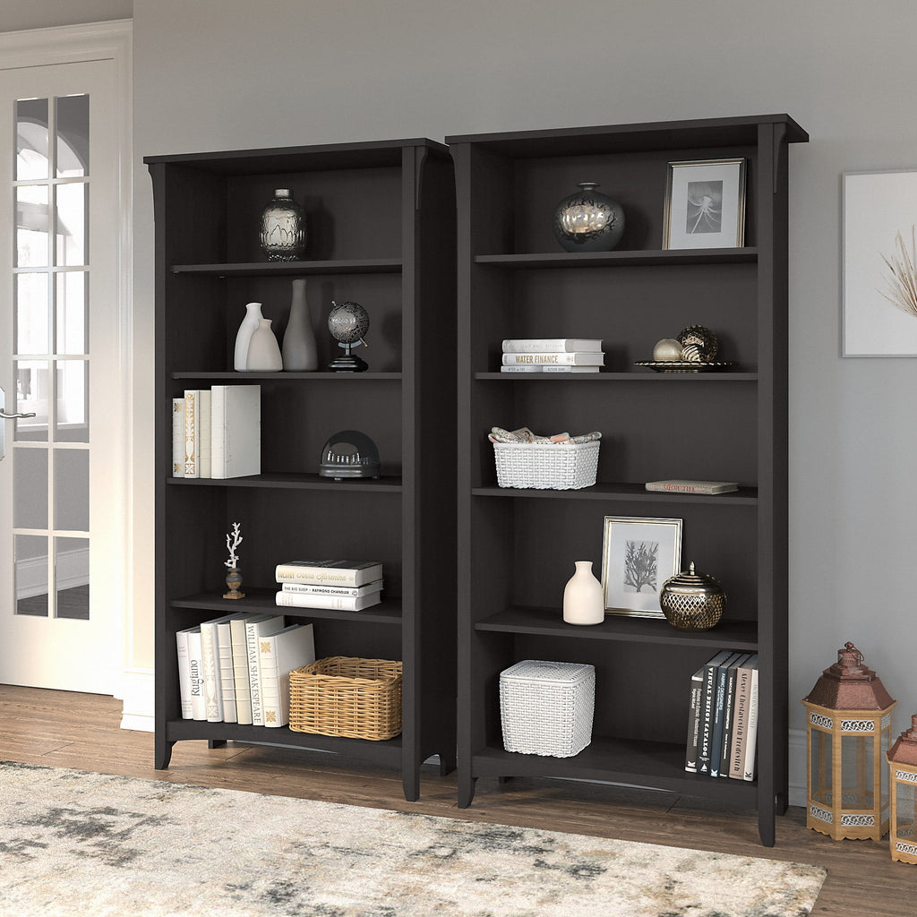 Bush Furniture Salinas 5 Shelf Bookcase, Set of 2, Vintage Black V905