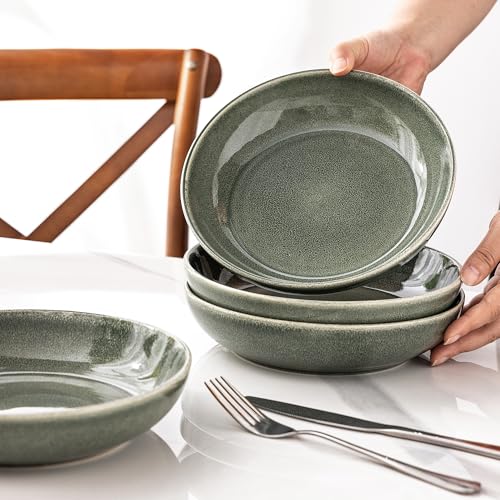 AmorArc 8.5" Ceramic Pasta Bowl Set of 6, Ocean Blue, Microwave Safe Y95074
