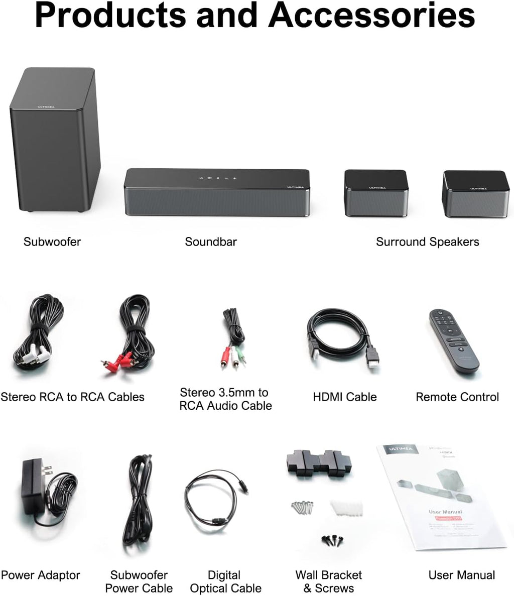 ULTIMEA Poseidon D60 5.1 Sound Bar with Dolby Atmos and Subwoofer U4710