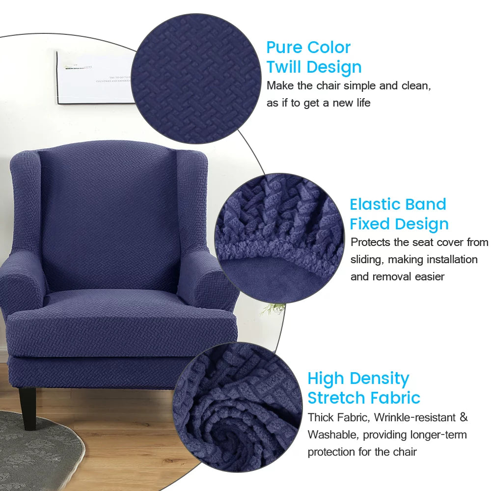 Jacquard Wingback Chair Covers, 2 Piece Stretch Slipcovers I946