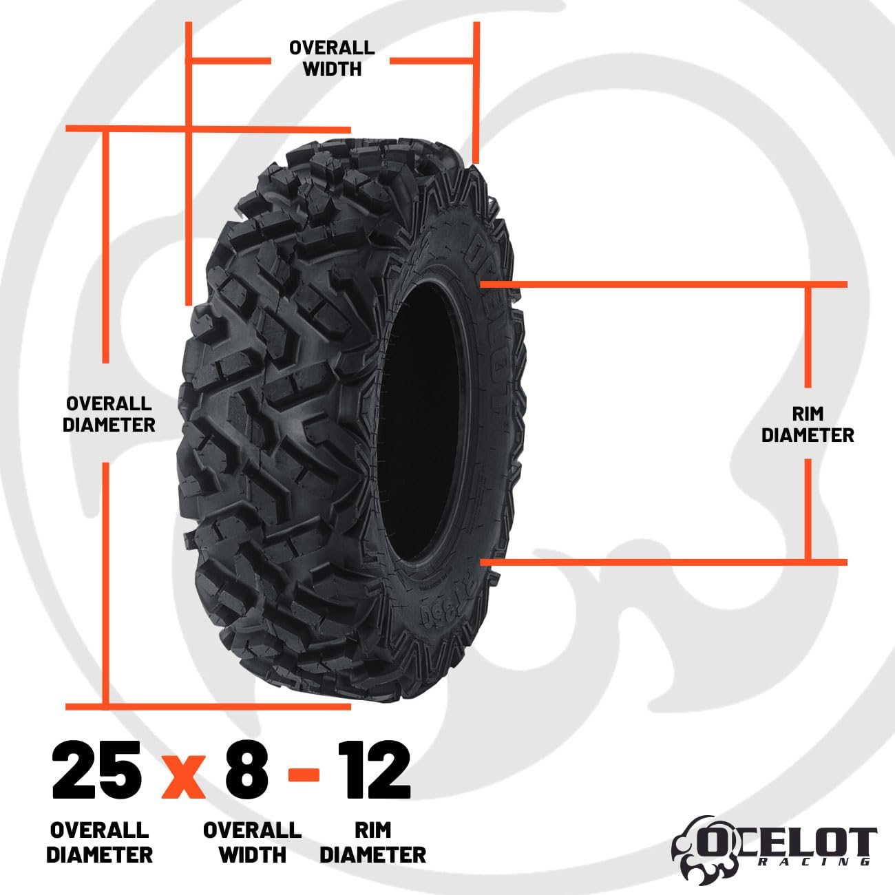 Ocelot RT350 25x8x12 UTV Tires All-Terrain 6-Ply S245