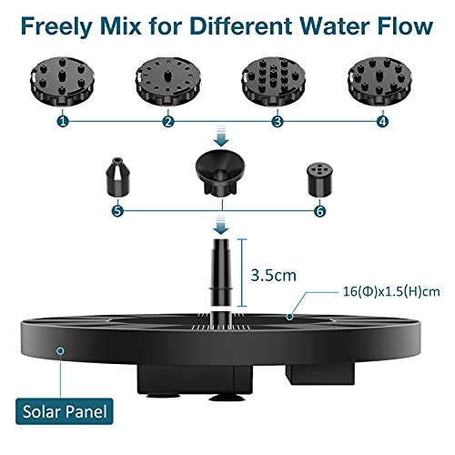 AISITIN Solar Bird Bath Fountain with 6 Nozzles and Brackets P6565