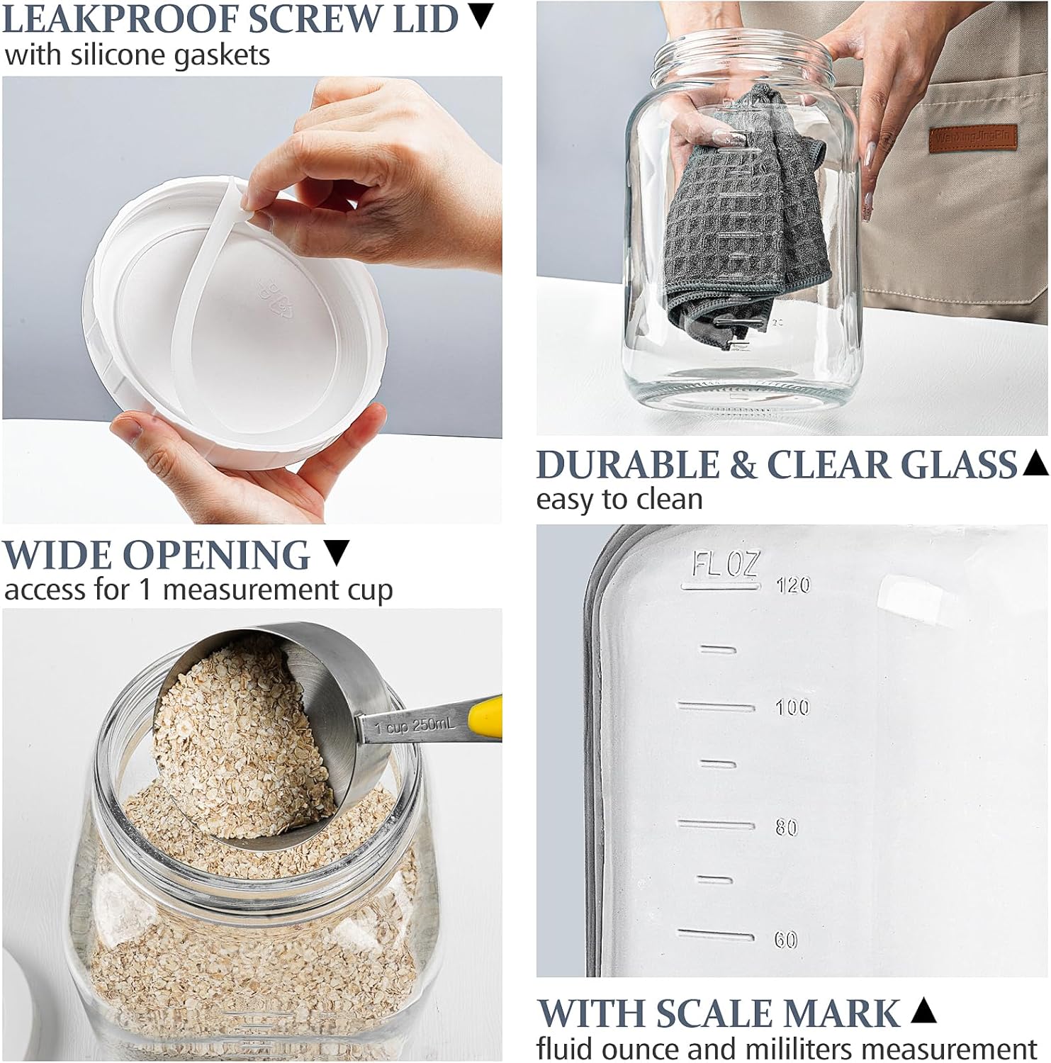 Folinstall Wide Mouth 1 Gallon Clear Glass Mason Jar with Airtight Lid P809