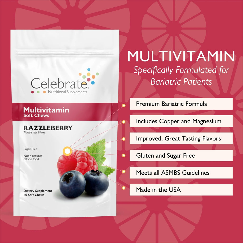 Celebrate Vitamins Bariatric Multivitamin Soft Chews, Razzleberry, 60 count O3557