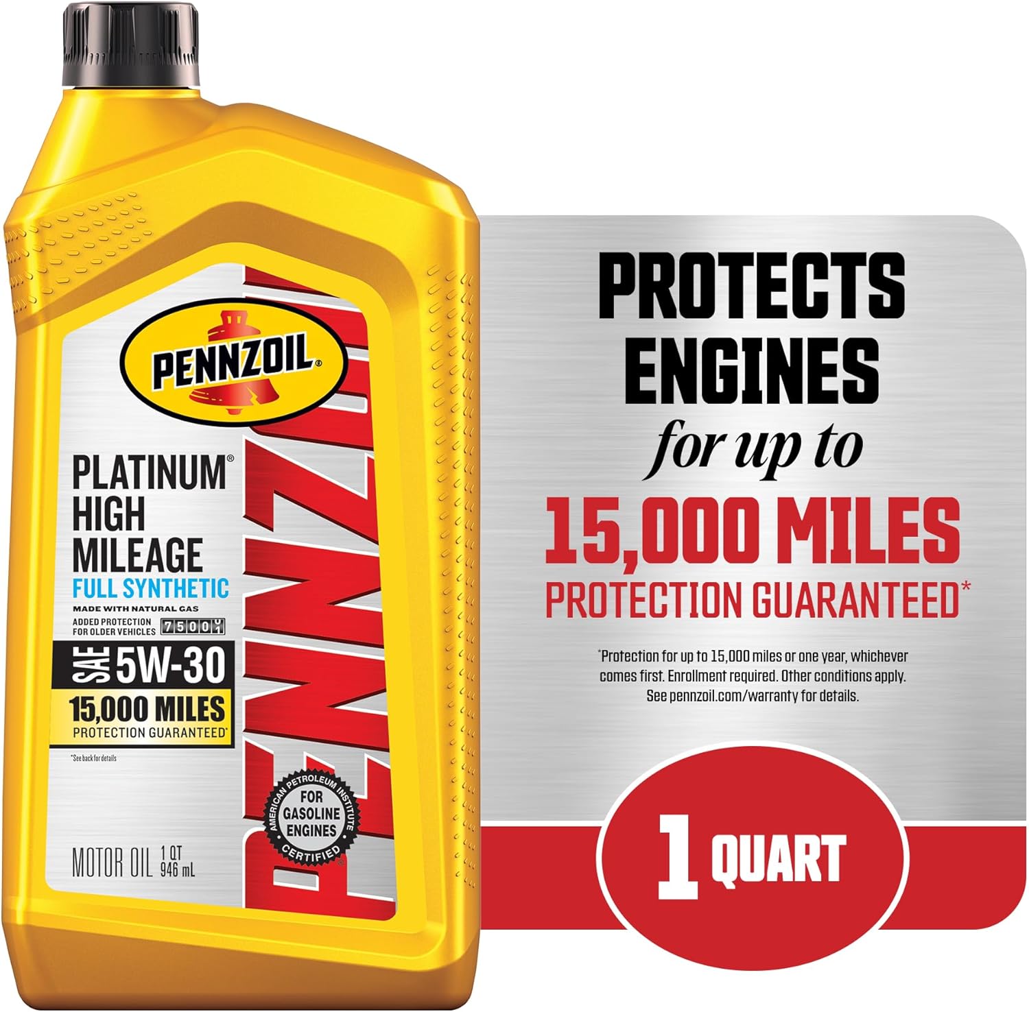 Pennzoil Platinum High Mileage Full Synthetic 5W-30 Motor Oil, 1 Quart Y4849