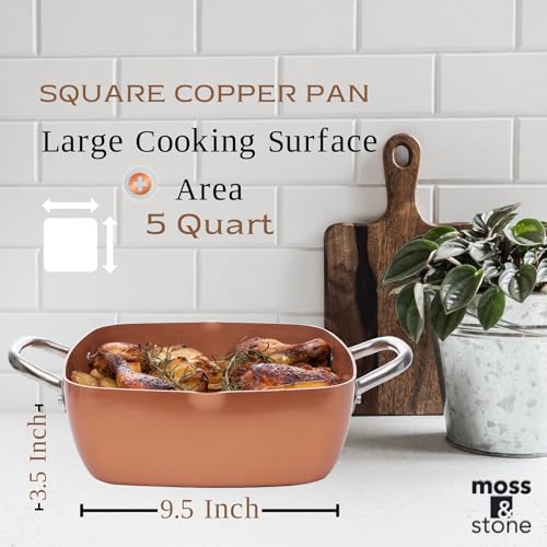Moss & Stone Copper Chef 5-Piece Cookware Set, Non Stick Deep Frying Pan I72368