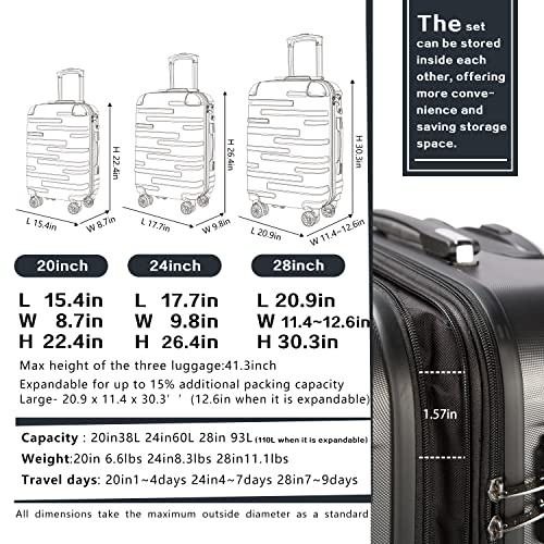 Coolife Luggage Expandable Suitcase 3 Piece Set with TSA Lock Spinner B704565