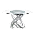 Benjara BM230702 Round Glass Top Dining Table with Cross Oval Base, Silver