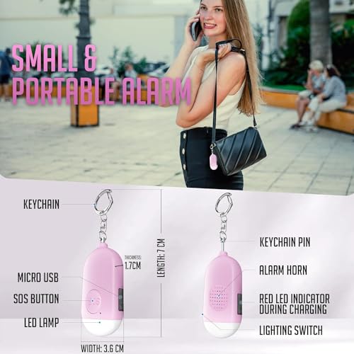 Safesound Personal Alarm Siren 3 Pack - 130dB Keychain with LED Flashlight, USB Rechargeable Y599950