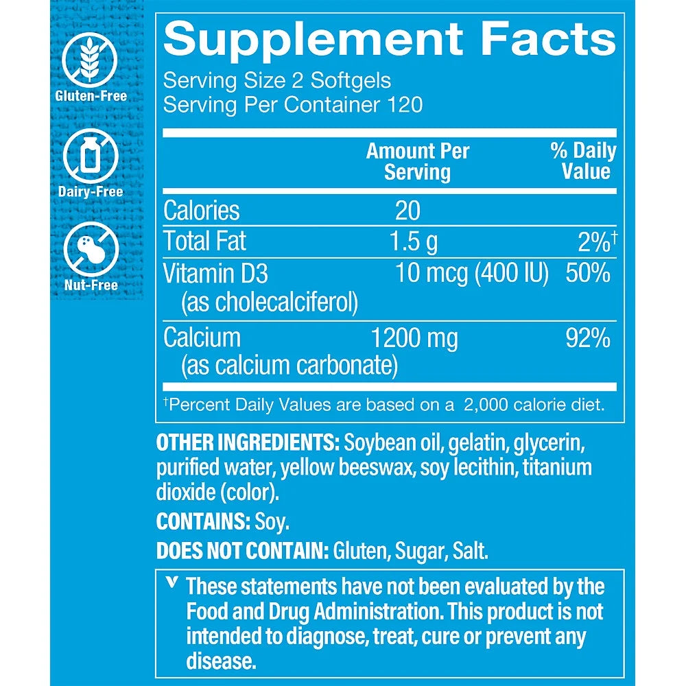 The Vitamin Shoppe Calcium with Vitamin D3 1200mg, 240 Softgels F140772