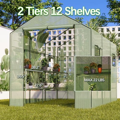 Walk-in Greenhouse 56x28x76 inch with Roll-Up Zipper and Shelves Z47335