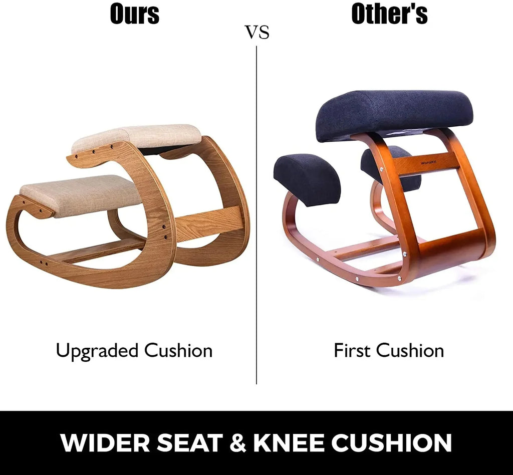 Masslatie Ergonomic Rocking Wooden Kneeling Chair Stool with Thick Cushion, White Oak Frame J763478