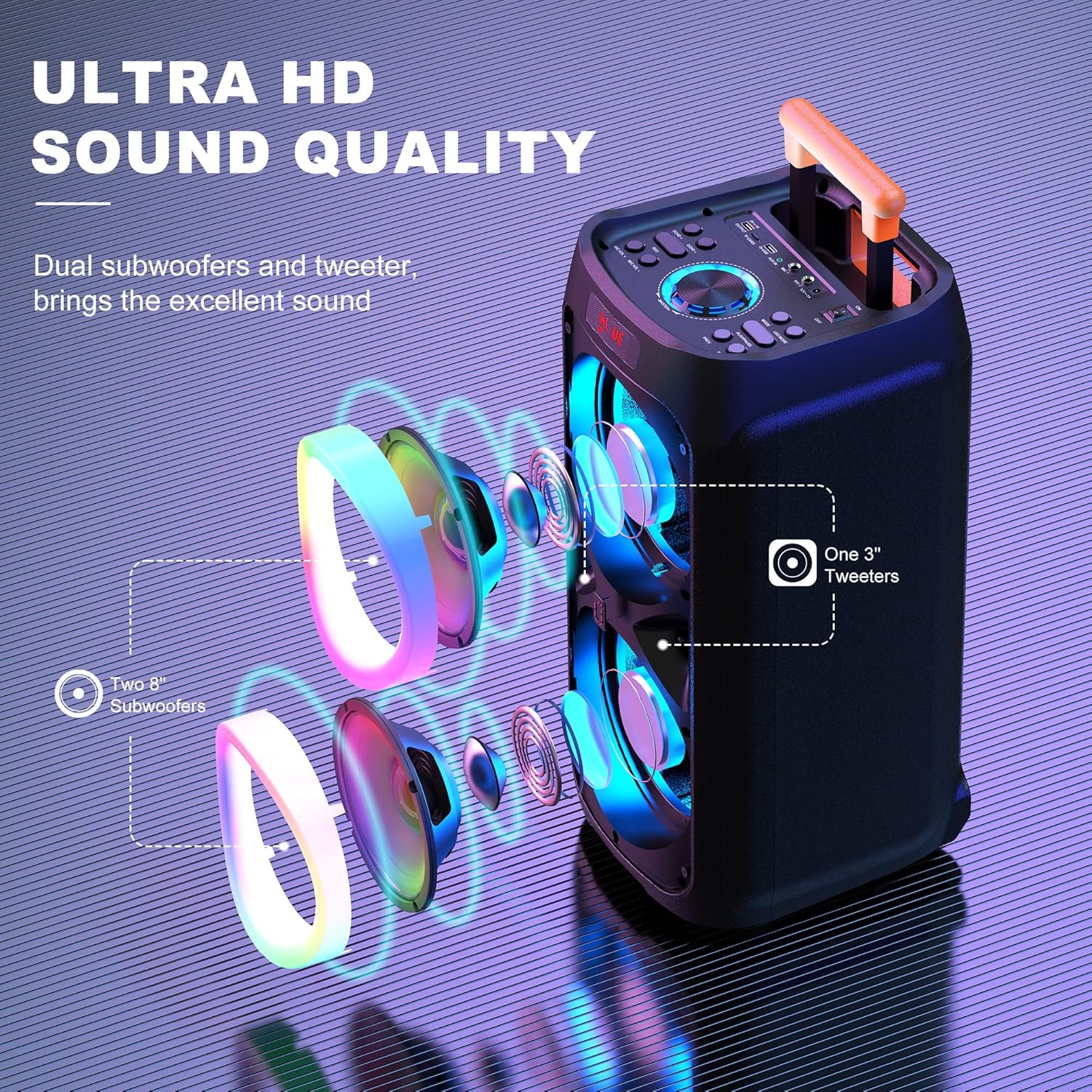 JYX Karaoke Machine with 2 Wireless Microphones, 8" Bluetooth Party Speaker, PA System with DJ Light R73398