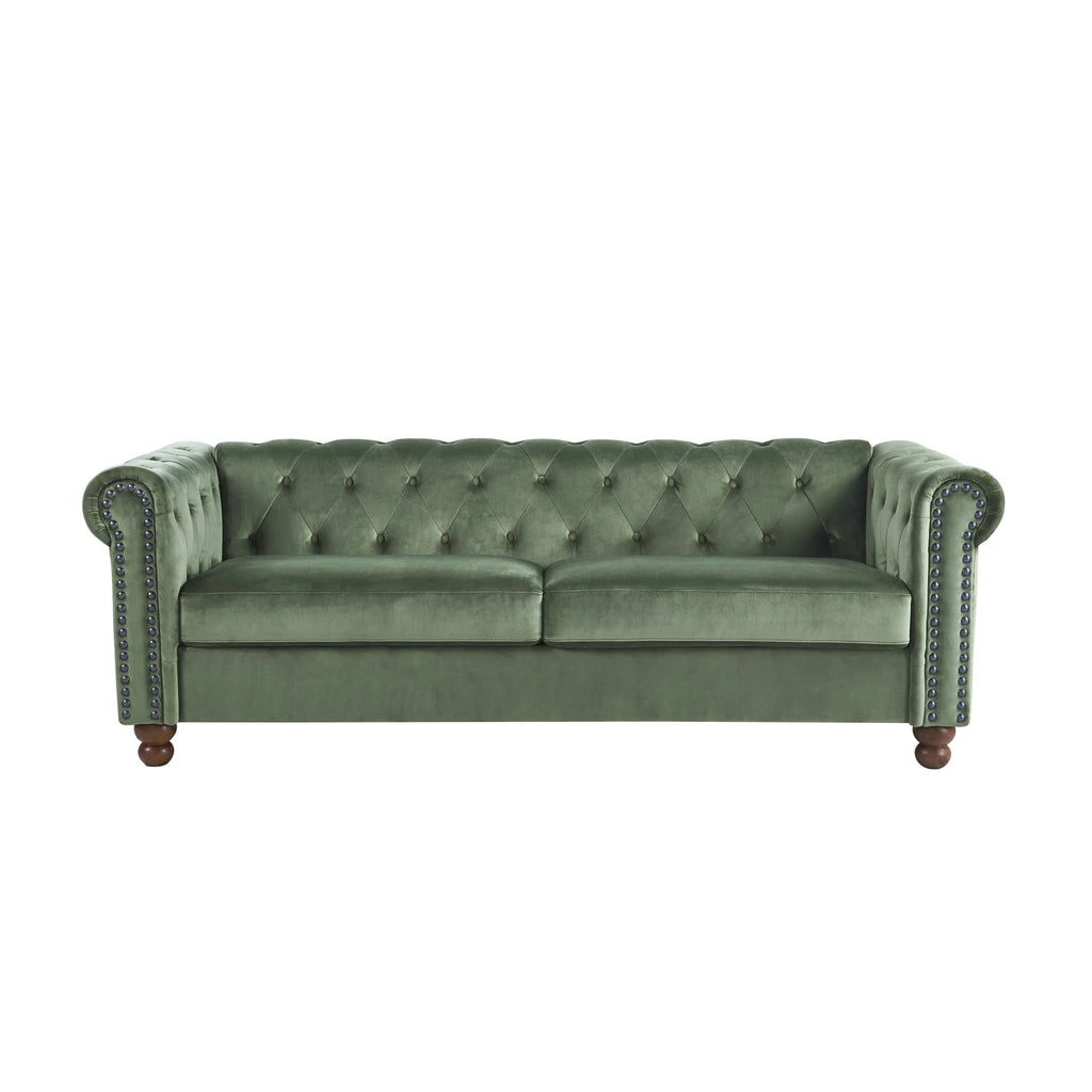 Classic Traditional Upholstered Sofa with High-Tech Fabric, Large Green Q8173