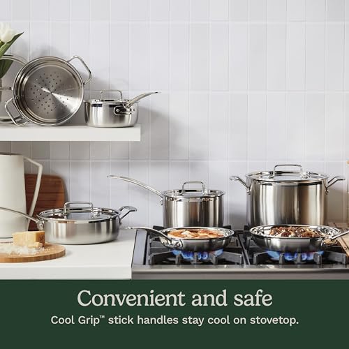 Cuisinart 12 Piece Cookware Set, Triple Ply, Silver G966565