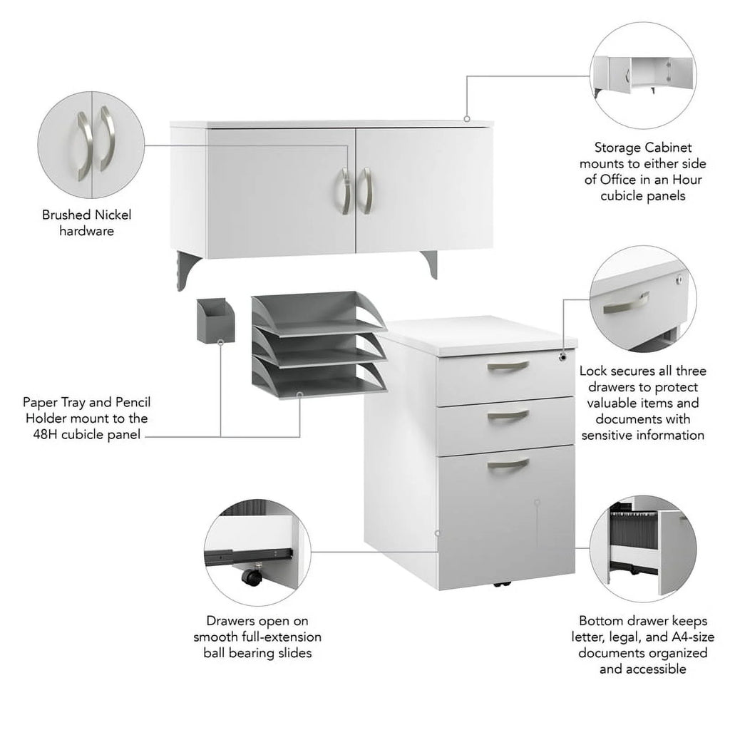 Office in an Hour Cubicle Storage Set Pure White Engineered Wood O779500
