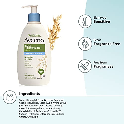 Aveeno Sheer Hydration Daily Moisturizing Fragrance-Free Lotion, 12 fl. oz (Pack of 2) L79176