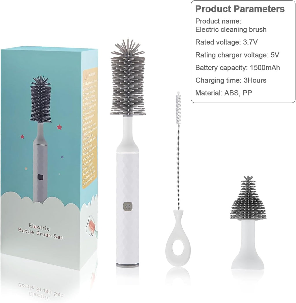 Electric Baby Bottle Brush Set, 360° High-Speed Rotation, Waterproof, White W259400