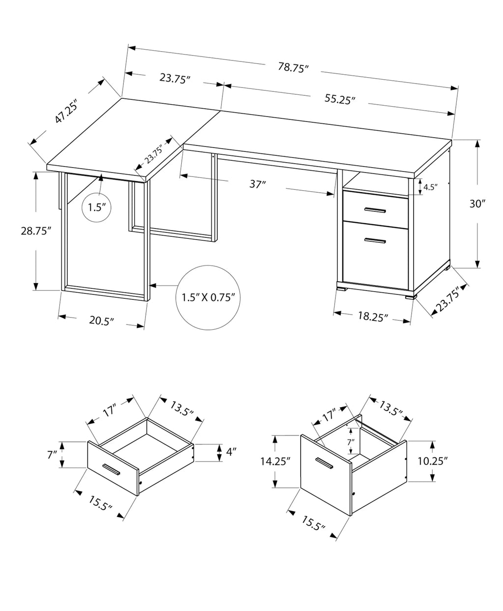 Monarch Specialties L-Shaped Corner Computer Desk, 80"L, Brown Laminate P1647