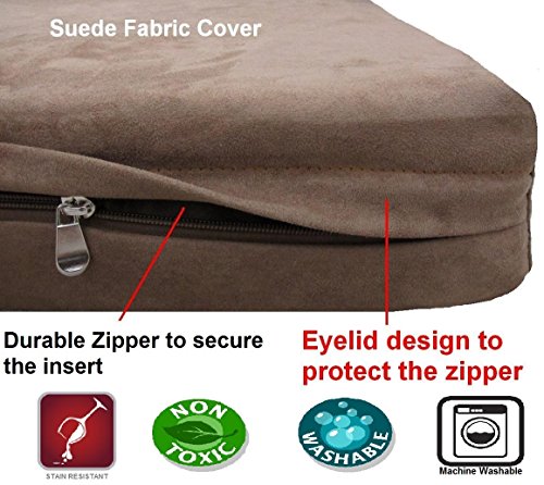 Premium HeadRest Pillow Orthopedic Memory Foam Dog Bed for Large Dogs, Waterproof Washable Suede Brown Cover, Extra Large Z621
