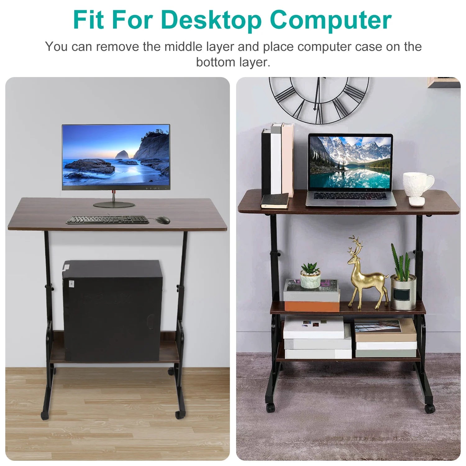 iMounTEK 3-Tier Mobile Laptop Table with Wheels, Adjustable, Beige X980600