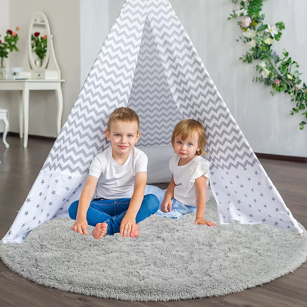 Junovo Luxury Round Fluffy Area Rug for Bedroom Living Room, 5'x5', Gray O830422
