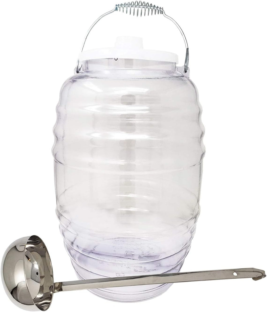 Made In Mexico Vitrolero Aguas Frescas Tapadera Water Jug Juice Beverage Container With Lid & 16oz Ladle Combo, 5-Gallon 20L - Clear, Party Fiesta Catering - BPA Free Food Grade Plastic