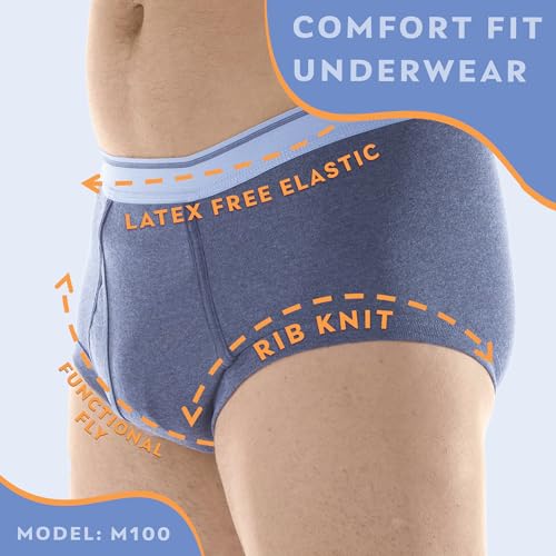 Wearever Incontinence Underwear for Men, Reusable Washable Briefs, Regular Absorbency, Pack of 6, Gray, L T541659