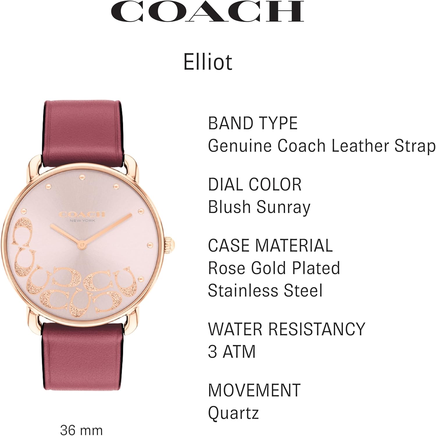Coach Elliot Women's Watch Water Resistant 14504338 E54033
