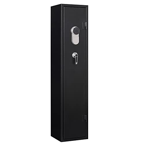 Rifle Safe Cabinet with Digital Keypad Long Gun Safe Locker for Rifle Shotgun Electronic Lock Metal Gun Cabinet with Pistol Bag and Removable Shelf Quick Access Gun Storage Cabinet Silent Mode(Black)