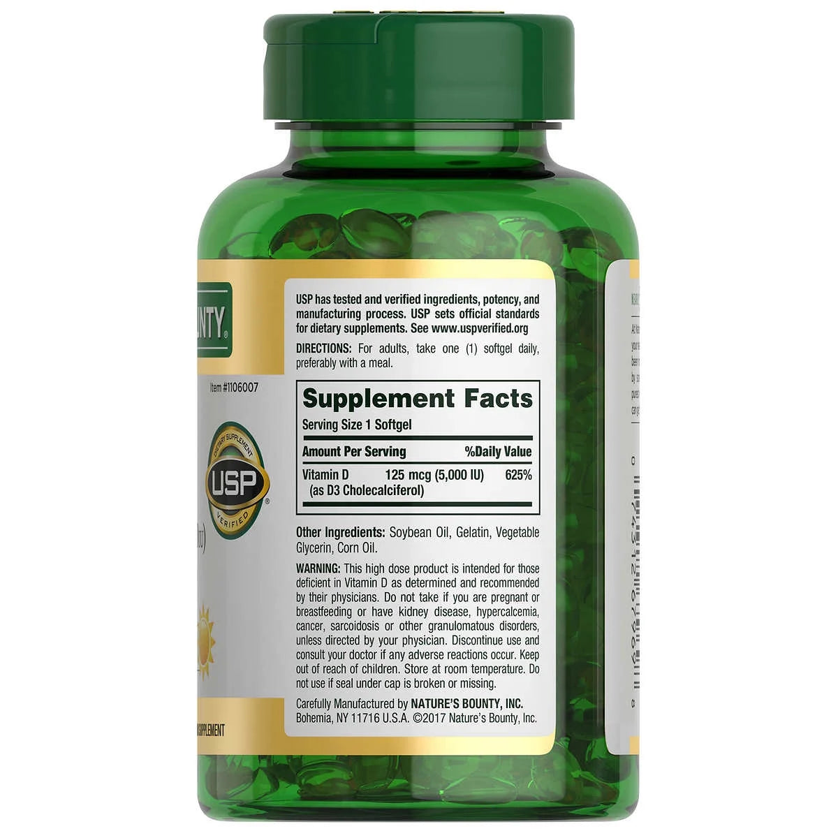 Nature's Bounty Vitamin D3 125 mcg, 400 Softgels, 5 Pack K908