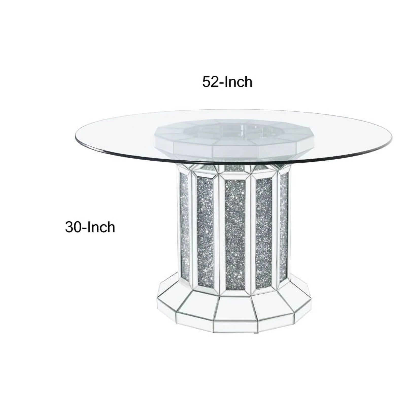 Benjara BM230702 Round Glass Top Dining Table with Silver Cross Oval Base Z853388