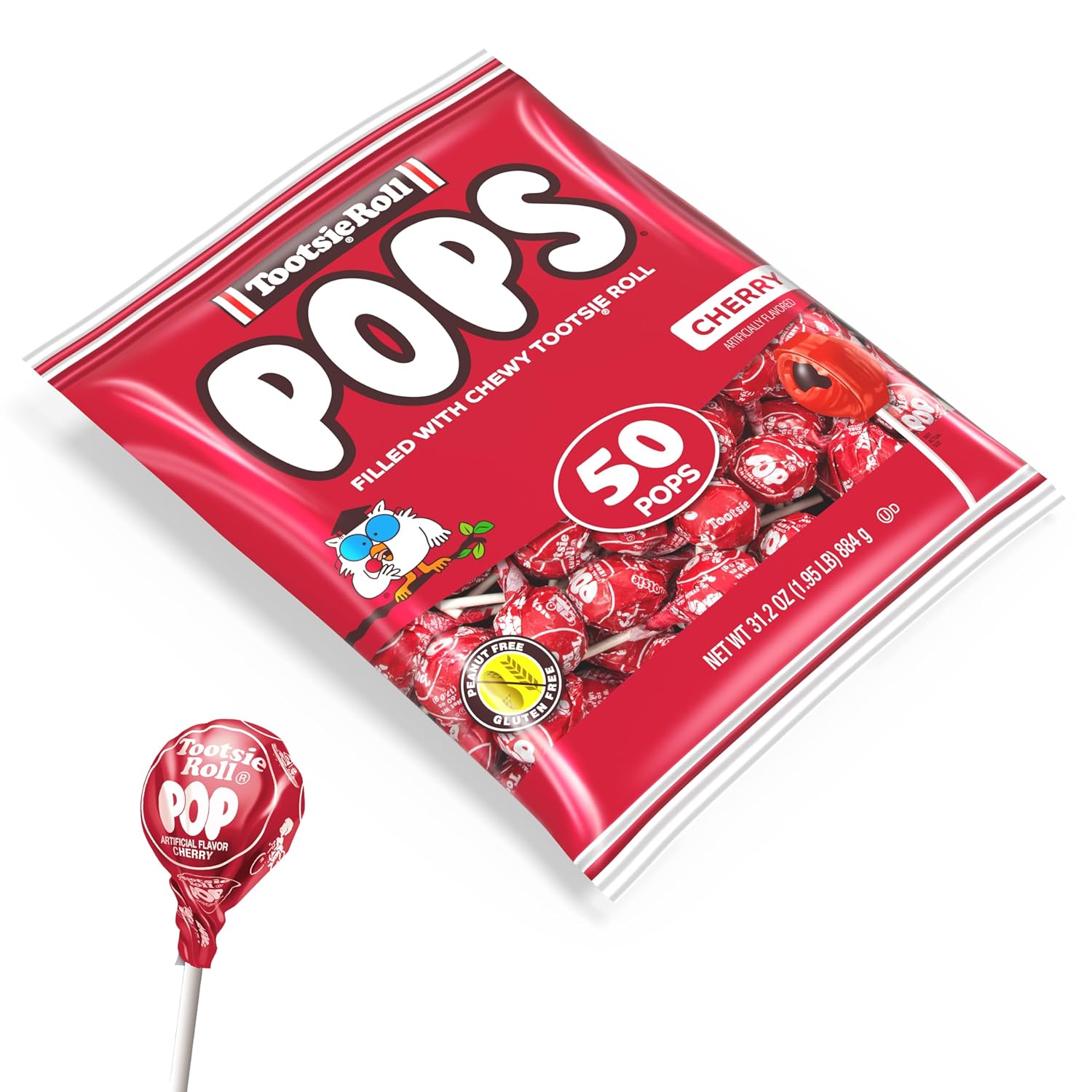 Tootsie Pops Cherry Flavored Lollipops with Chocolatey Center, 50 Count E41113