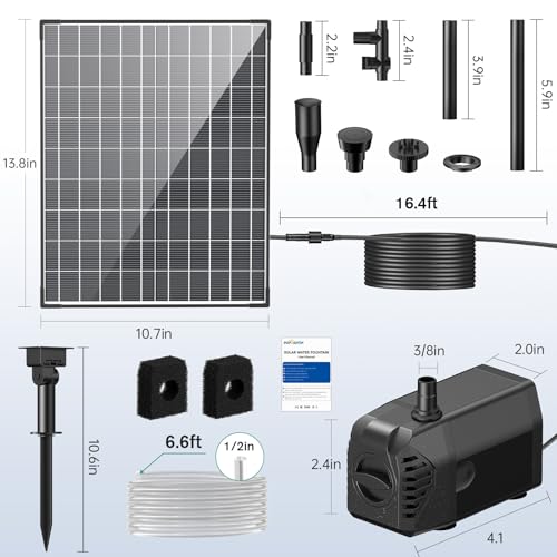 POPOSOAP 30W Solar Pond Pump with Adjustable Flow, Diverter Valve & 6.6 FT Tubing Y319382