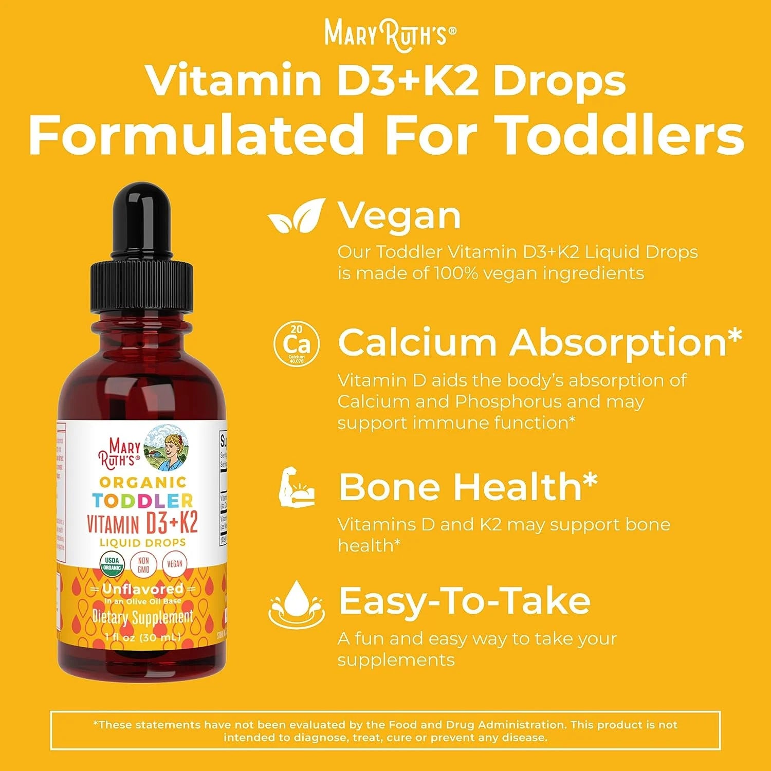 MaryRuth Organics Vitamin D3+K2 Liquid Drops, Unflavored, Vegan, 1 fl oz B498741