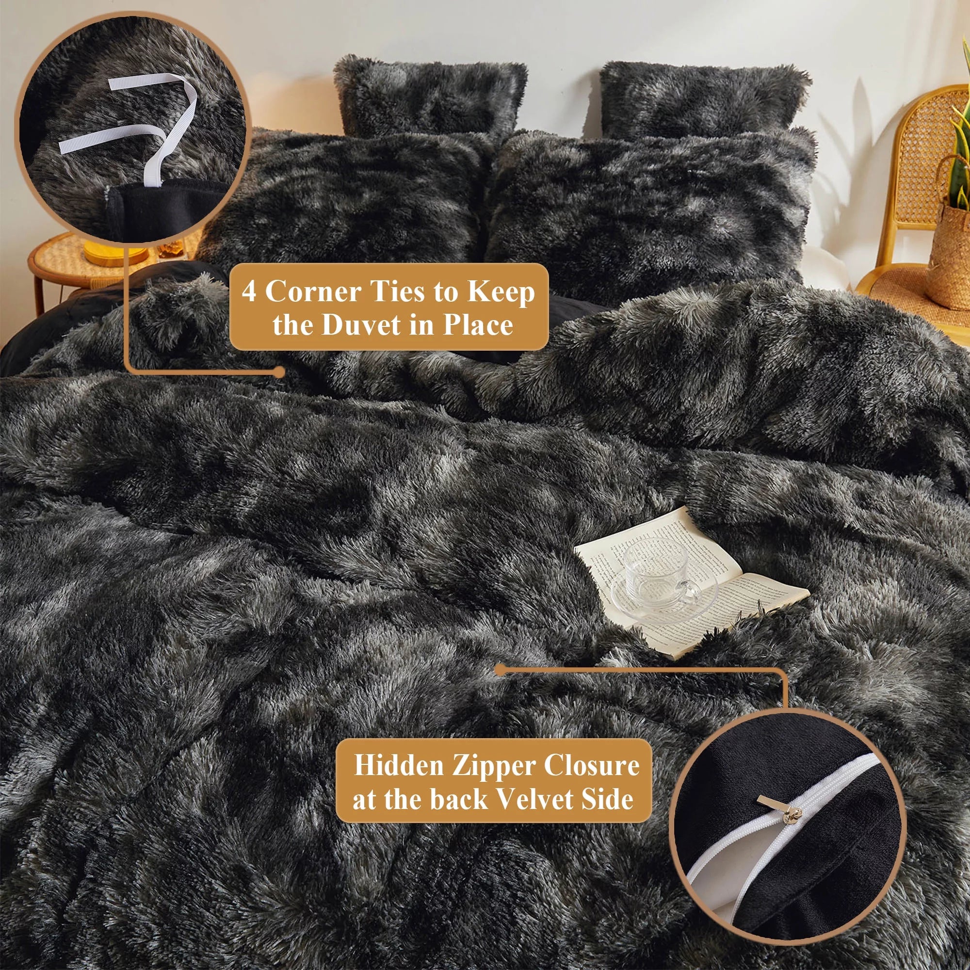 Tie Dye Plush Shaggy Duvet Cover Set Queen M2806