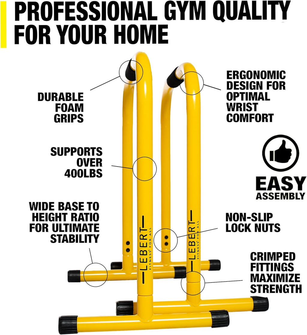 Lebert Fitness Dip Bar Stand - EQualizer Total Body Strengthener Pull Up Bar - Yellow Q5541