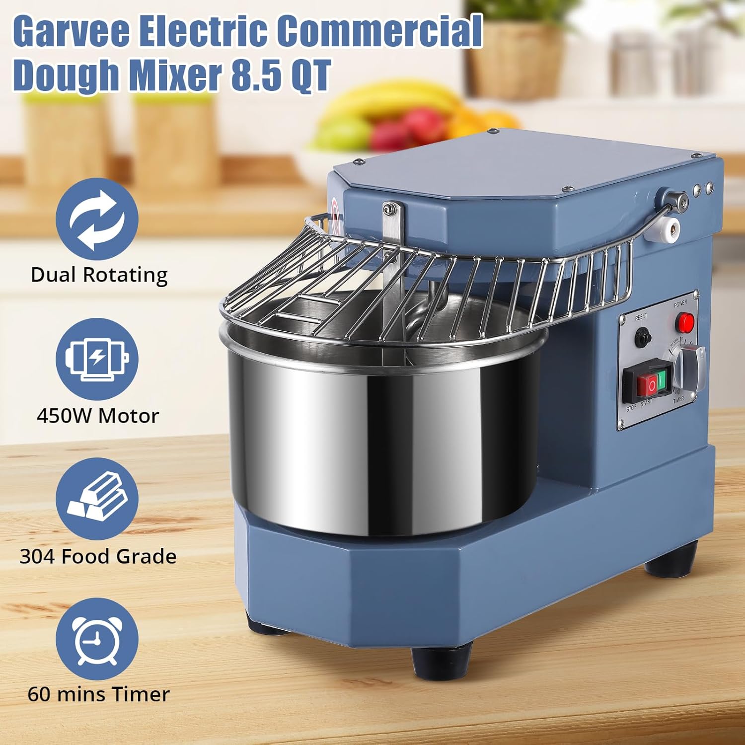 Commercial Dough Mixer 8.5Qt 450W with Stainless Steel Bowl X9434