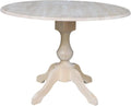 Round Dual Drop Leaf Pedestal Table-30.3" H, Unfinished Dining Table, Ready To Finish