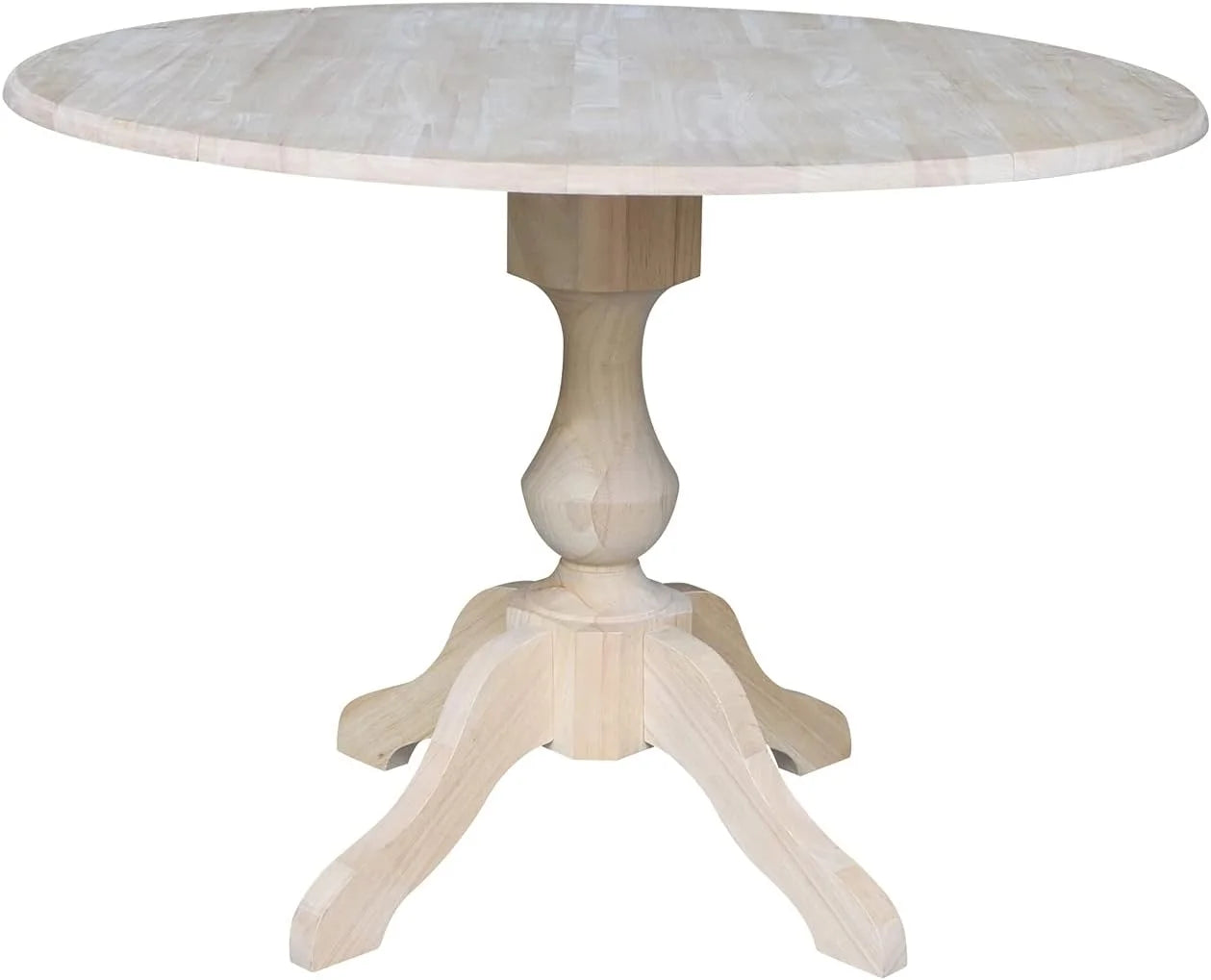 Round Dual Drop Leaf Pedestal Table-30.3" H, Unfinished Dining Table, Ready To Finish